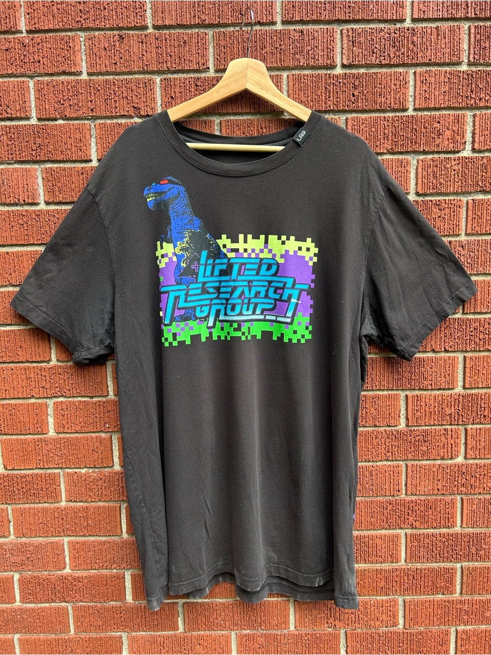 LRG Lifted Research Group Dinosaur Graphic T-Shirt Black Size XL